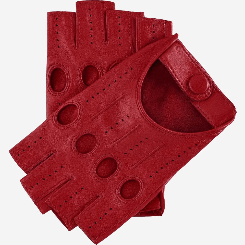 Rossana (red) - Italian fingerless lambskin leather driving gloves - Glamourous Grace