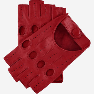 Rossana (red) - Italian fingerless lambskin leather driving gloves - Glamourous Grace