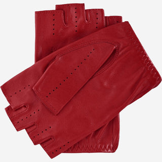 Rossana (red) - Italian fingerless lambskin leather driving gloves - Glamourous Grace