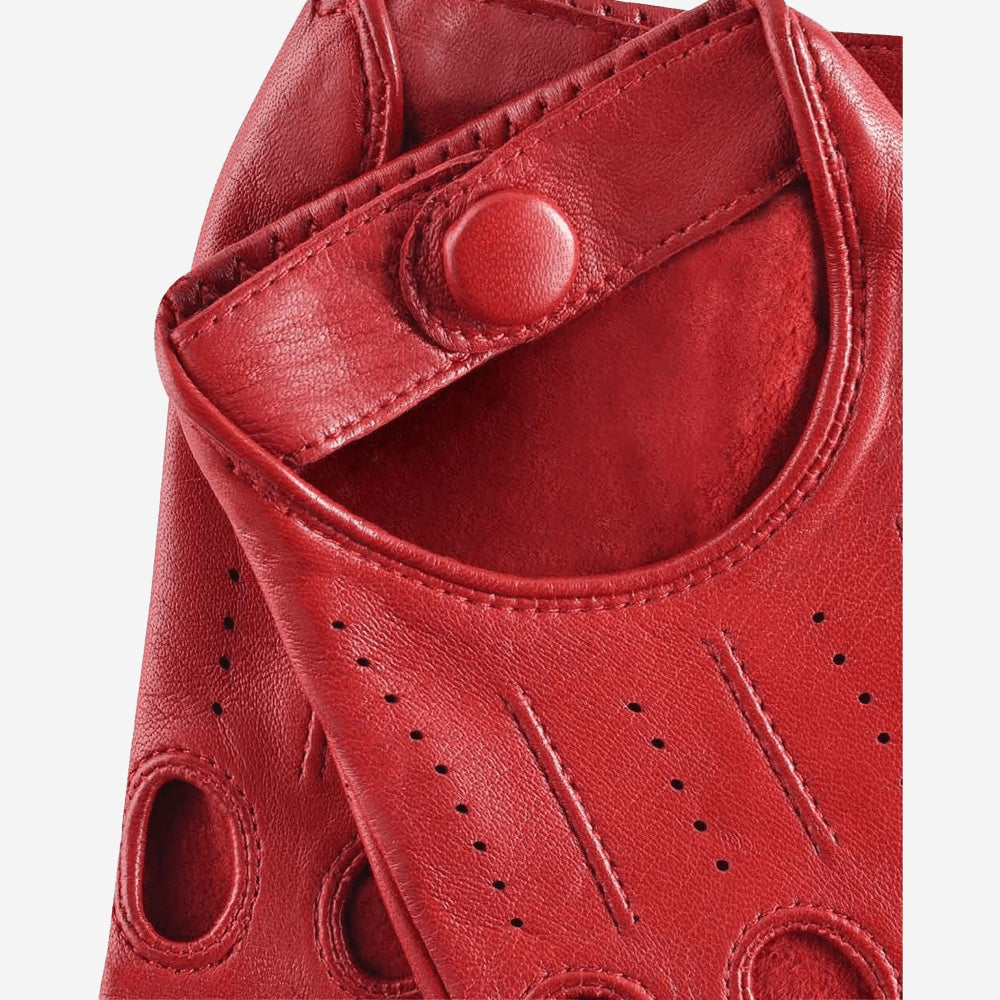 Rossana (red) - Italian fingerless lambskin leather driving gloves - Glamourous Grace