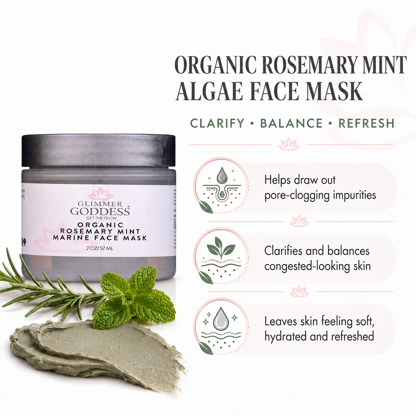 Organic Rosemary Mint Algae Face Mask for Acne & Rosacea - Glamourous Grace