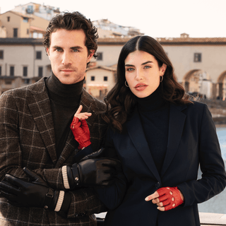 Rossana (red) - Italian fingerless lambskin leather driving gloves - Glamourous Grace