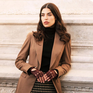 Rossana (cordovan) - Italian fingerless lambskin leather driving gloves - Glamourous Grace
