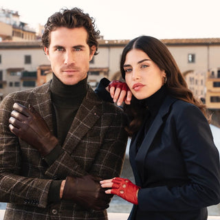 Rossana (red) - Italian fingerless lambskin leather driving gloves - Glamourous Grace