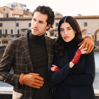 Rossana (red) - Italian fingerless lambskin leather driving gloves - Glamourous Grace
