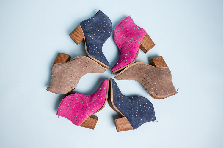 Twilight Studded Heeled Ankle Boot in Magenta - Glamourous Grace