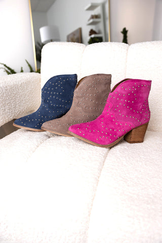 Twilight Studded Heeled Ankle Boot in Taupe - Glamourous Grace