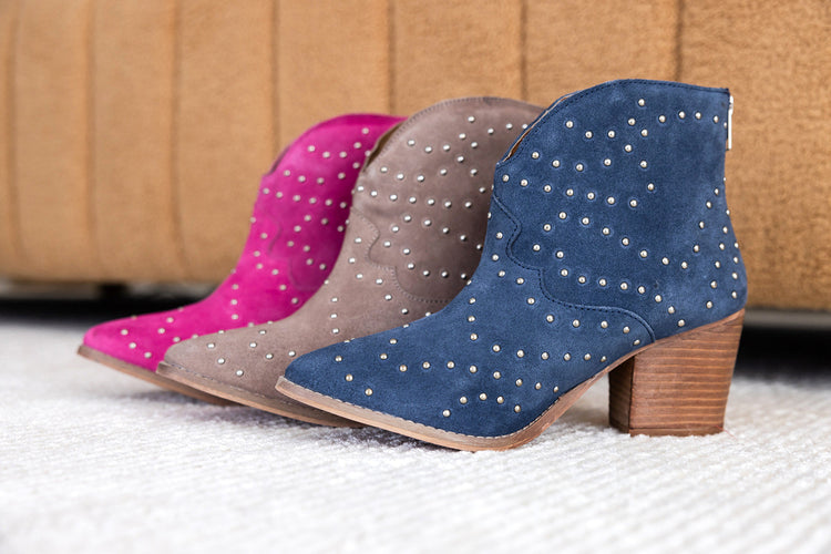Twilight Studded Heeled Ankle Boot in Magenta - Glamourous Grace