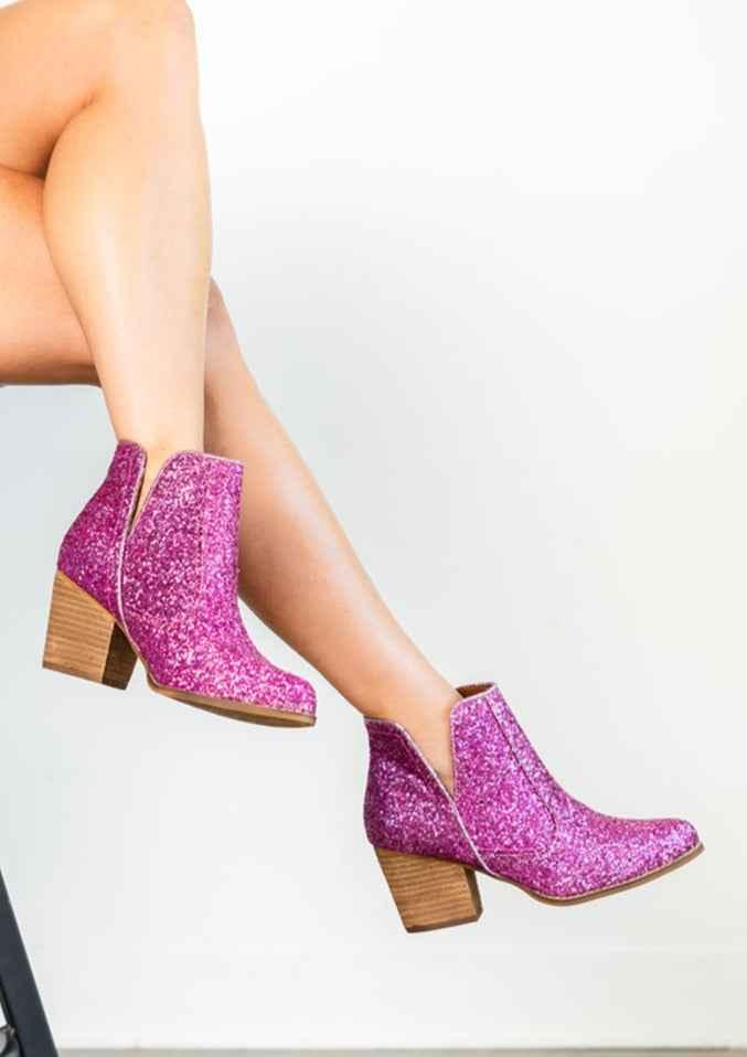 Fiera Glitter Booties in Pink - Glamourous Grace