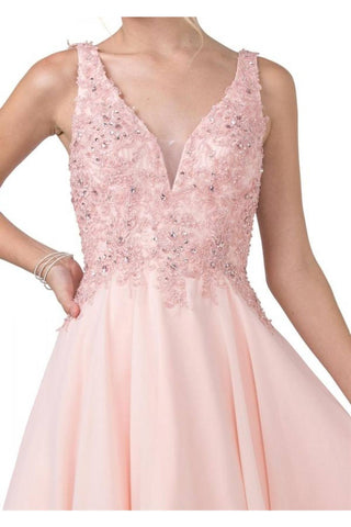 CLEARANCE - Aspeed S2331 Embroidered V-Neck Short A-Line Dress (Size Medium)