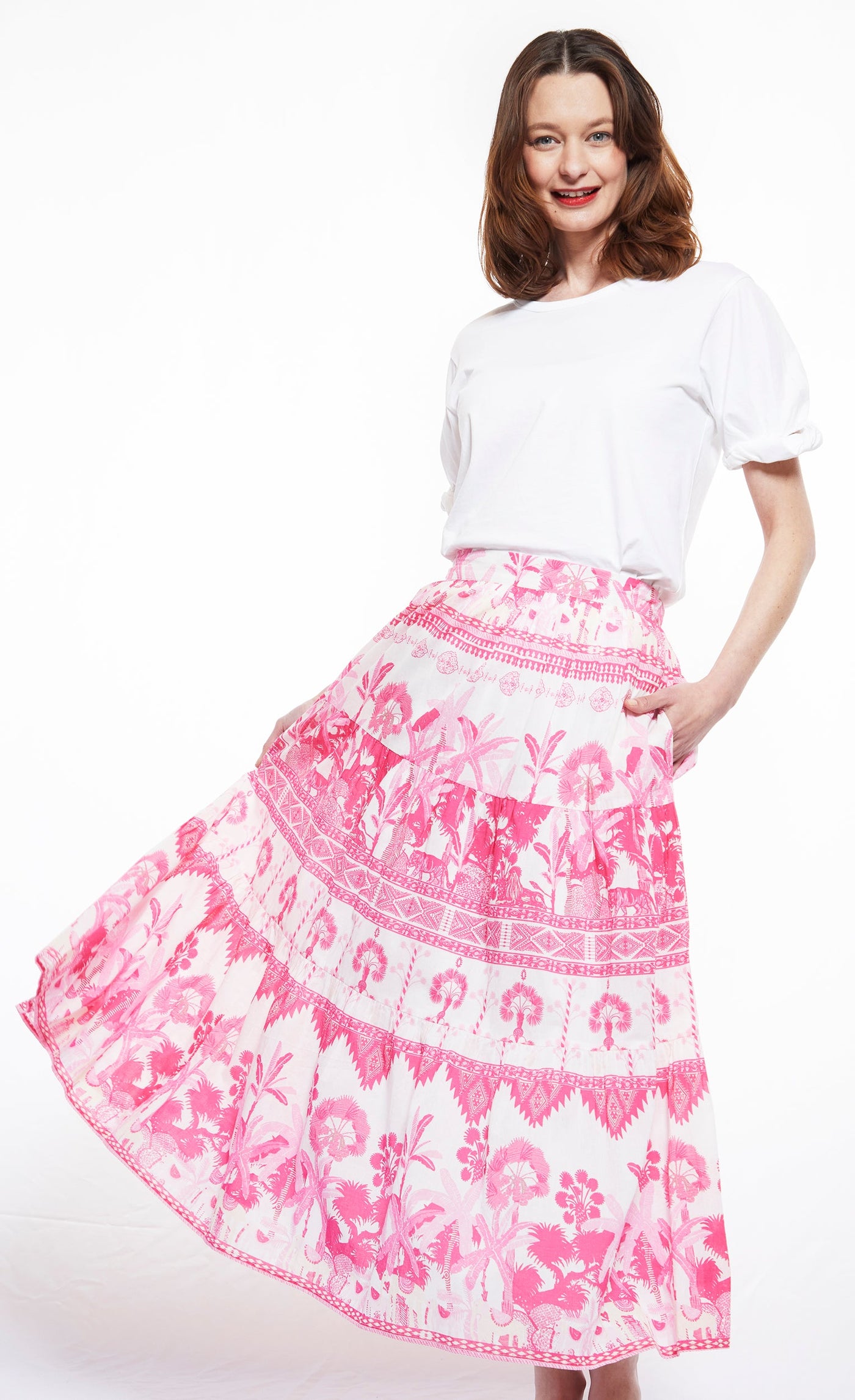 Woodstock Skirt with Pink Ikat Print - Glamourous Grace