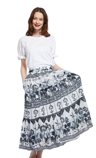 Woodstock Skirt with Grey Ikat Print - Glamourous Grace