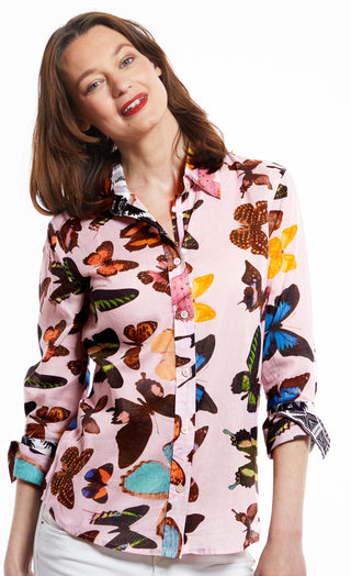 Rome Shirt with 3/4 Sleeve, Pink Butterflies - Glamourous Grace