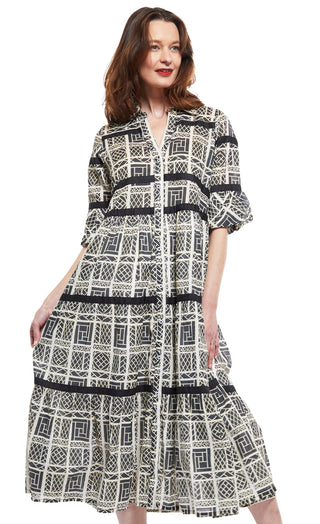 Miami Style Midi W Flounce And Blk Ribbons, Blk Wht Wicker - Glamourous Grace