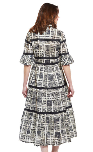 Miami Style Midi W Flounce And Blk Ribbons, Blk Wht Wicker - Glamourous Grace