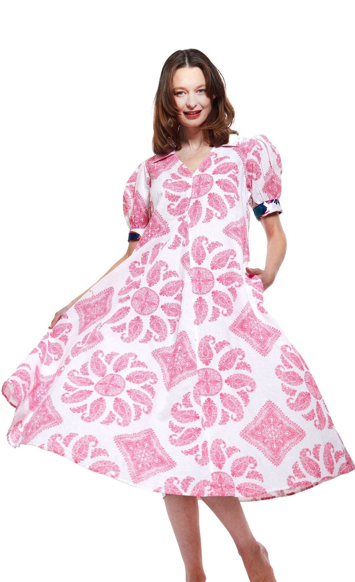 Montauk Dress in Pink And White Paisley - Glamourous Grace