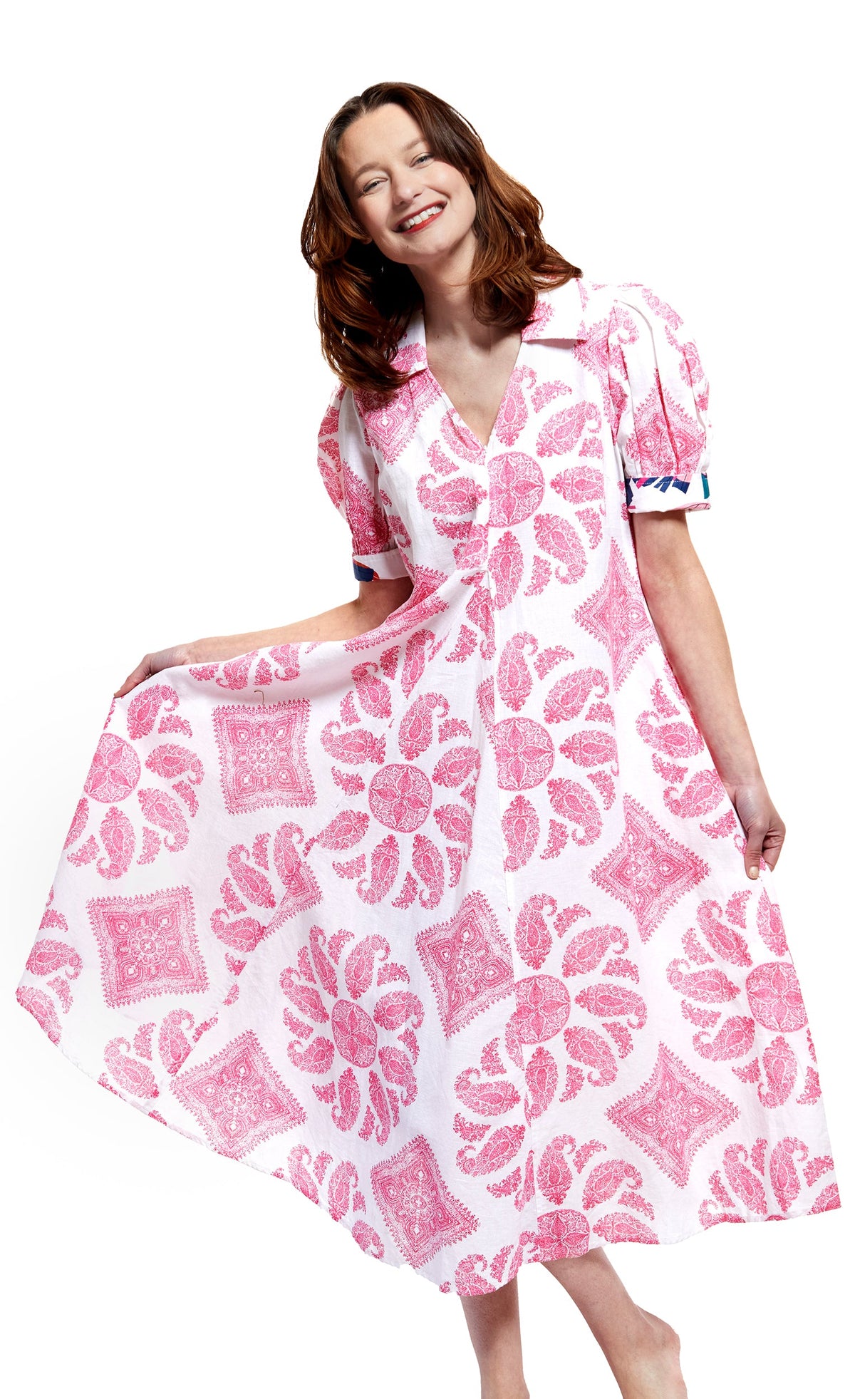 Montauk Dress in Pink And White Paisley - Glamourous Grace