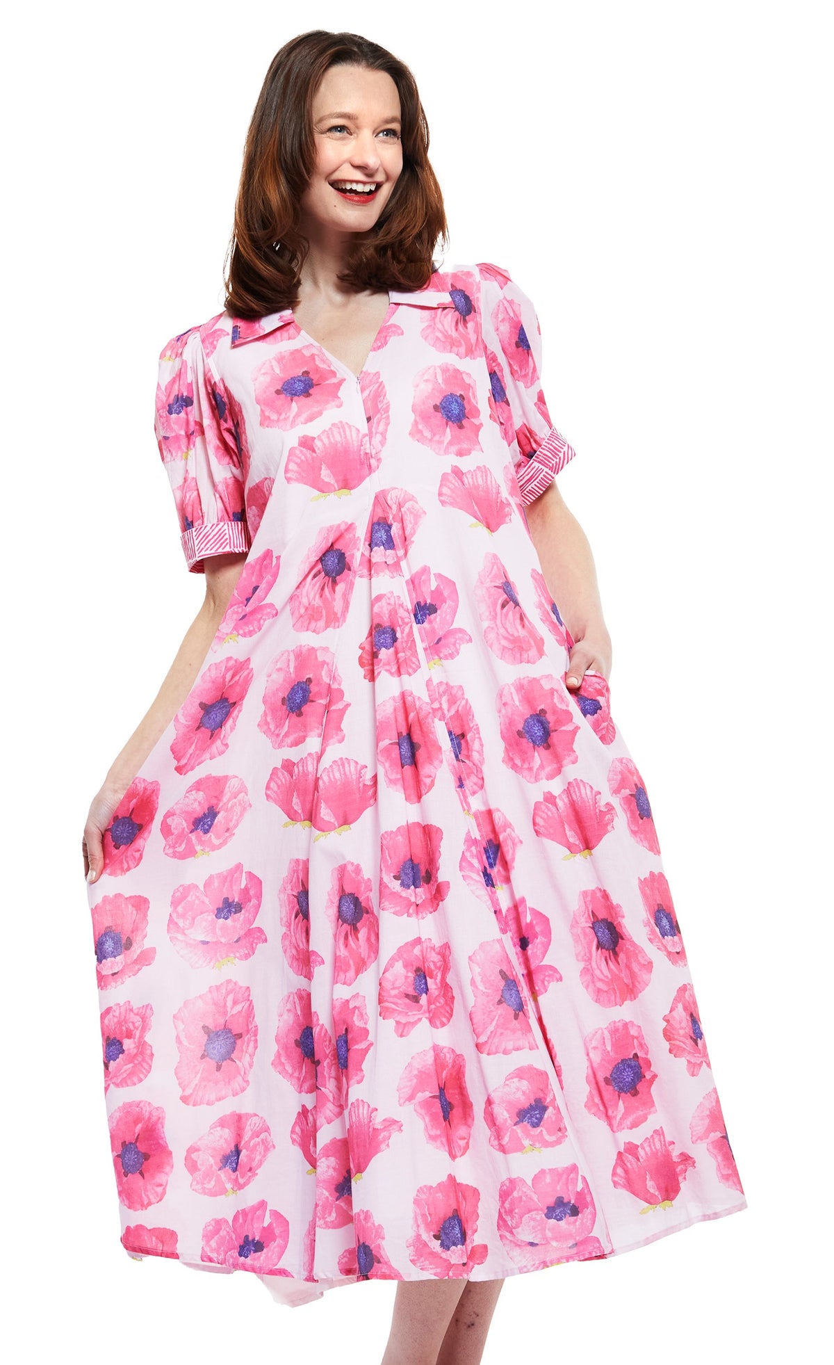 Montauk Dress in Pink with Poppy Print - Glamourous Grace