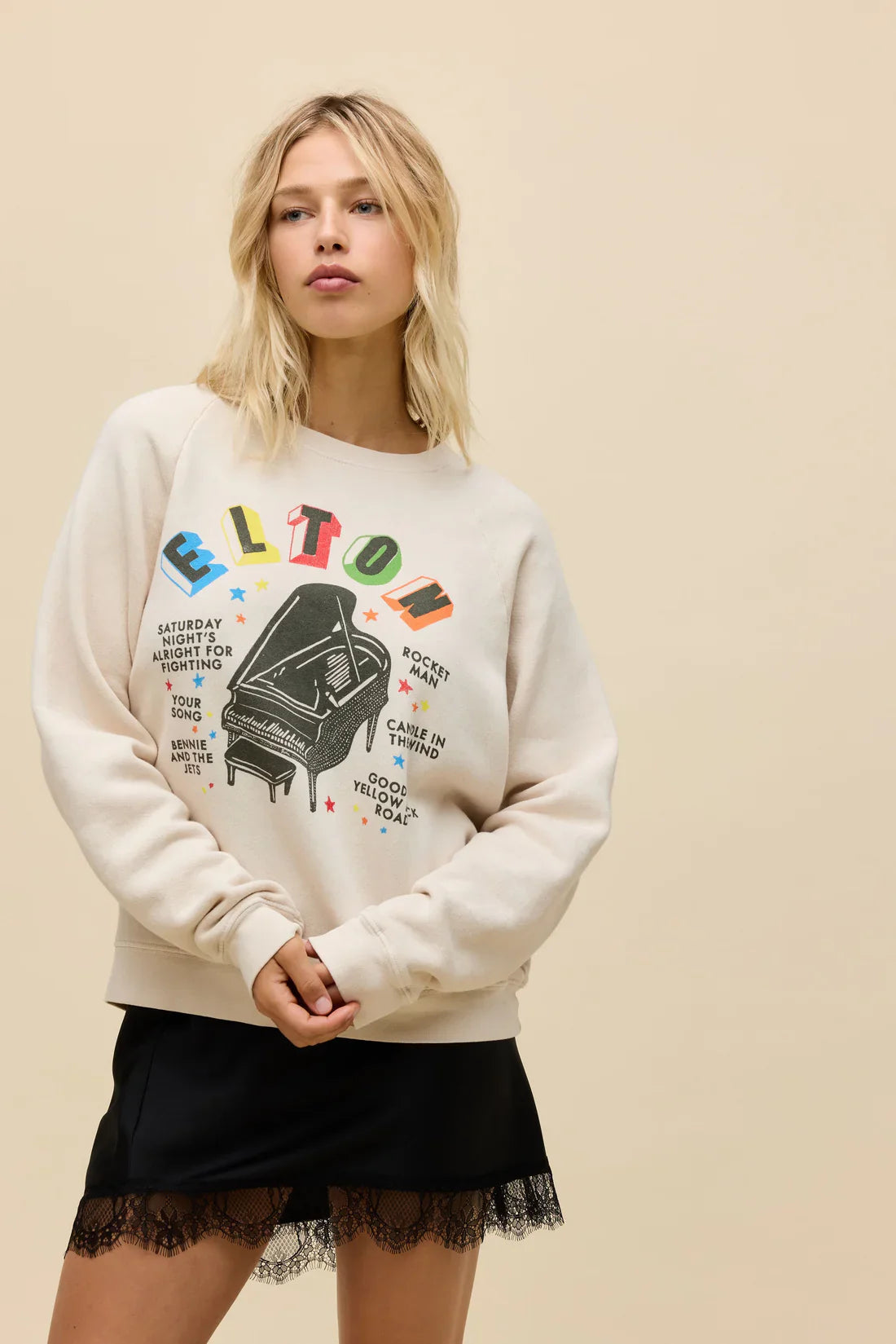 Elton John Rainbow Piano Vintage Raglan Sweatshirt