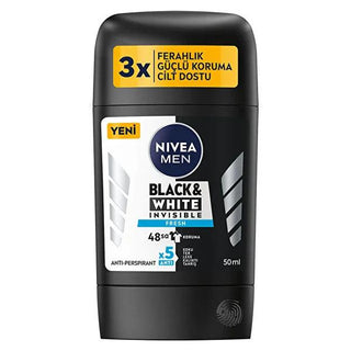 Nivea Men Black&White Invisible Fresh Deodorant Stick for Men - 48 Hour Protection, Anti-Stain Formula, Alcohol-Free