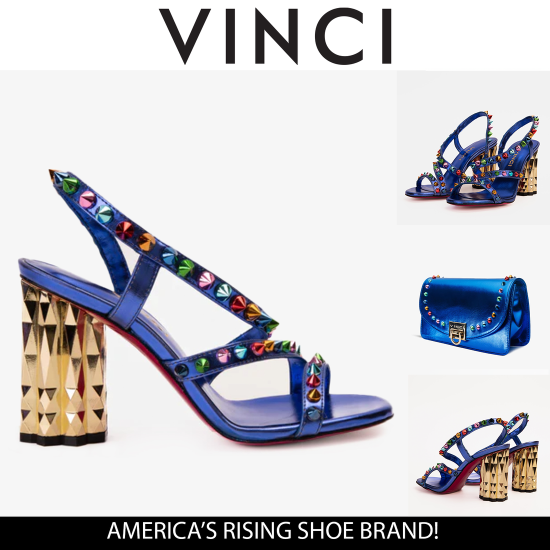 The Caris Sax Blue Block Heel Spike Leather Women Sandal Final Sale! - Glamourous Grace LLC