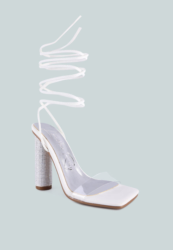 Scansta Lace Up Rhinestone Embellished Heel Sandals - Glamourous Grace