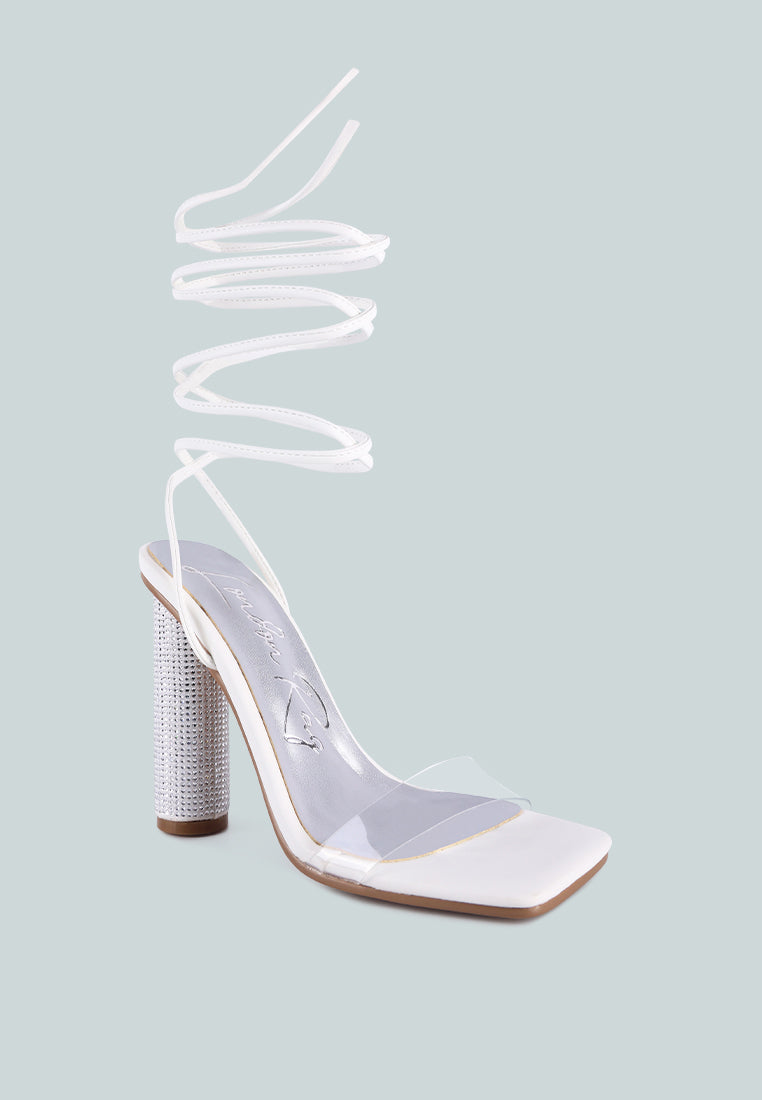 Scansta Lace Up Rhinestone Embellished Heel Sandals - Glamourous Grace