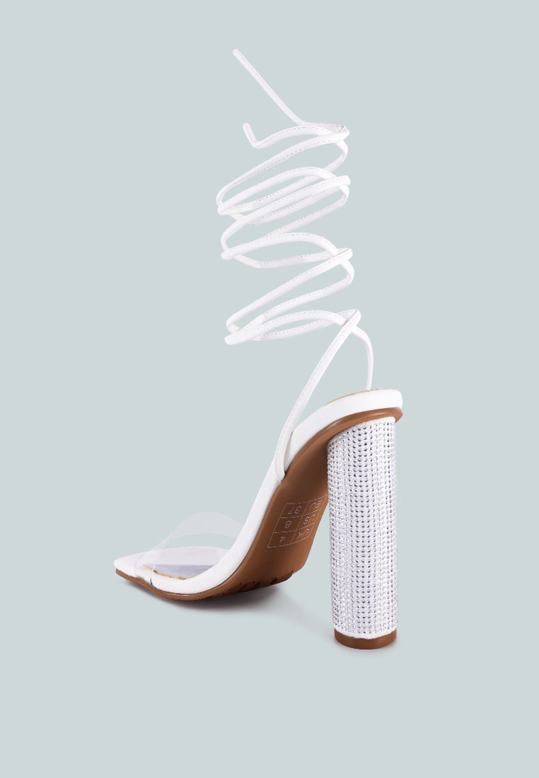Scansta Lace Up Rhinestone Embellished Heel Sandals - Glamourous Grace