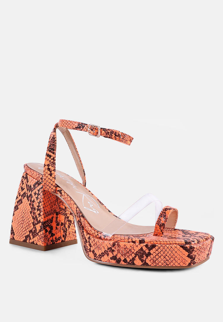 Such Flirt Snake Print Triangular Block Heel Sandals - Glamourous Grace