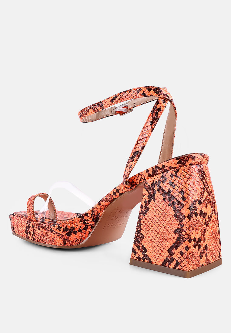 Such Flirt Snake Print Triangular Block Heel Sandals - Glamourous Grace