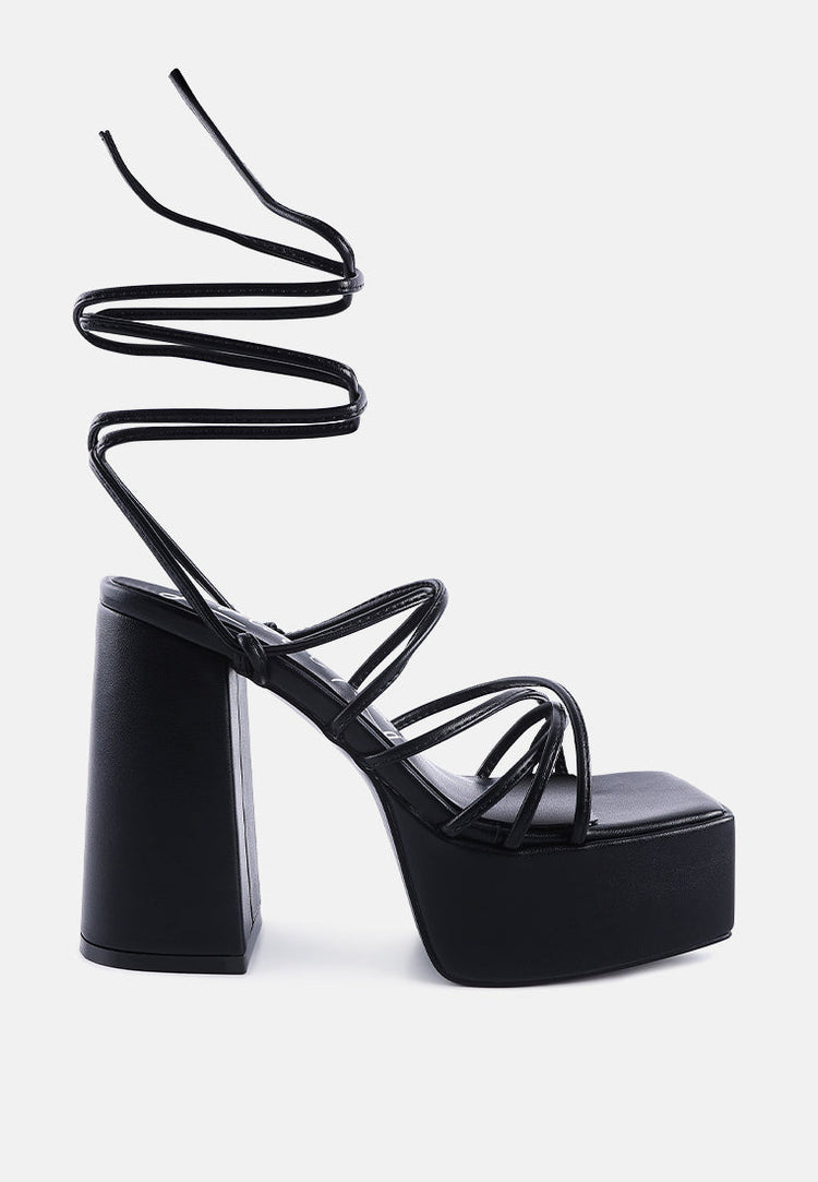 Anvil Metallic Block Heeled Lace Up Sandals - Glamourous Grace