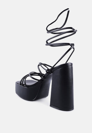 Anvil Metallic Block Heeled Lace Up Sandals