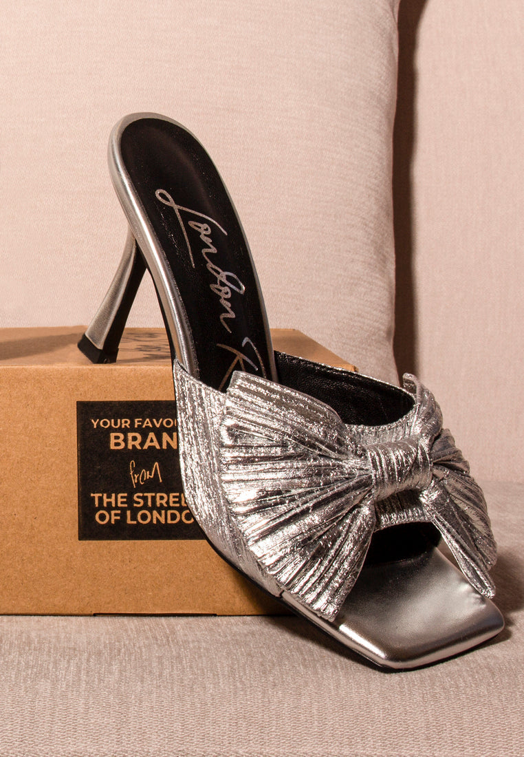 Wonderbuz High Heeled Bow Slider Sandals - Glamourous Grace