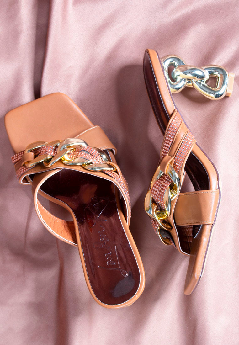 Evelane Metallic Chain Rhinestone Sandals - Glamourous Grace
