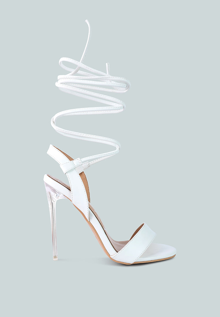 Sheeny Clear Stiletto Lace Up Heels - Glamourous Grace