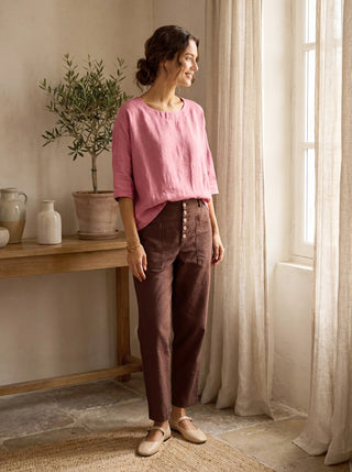Linen Simple Button Fly Trousers HEIDI - Glamourous Grace