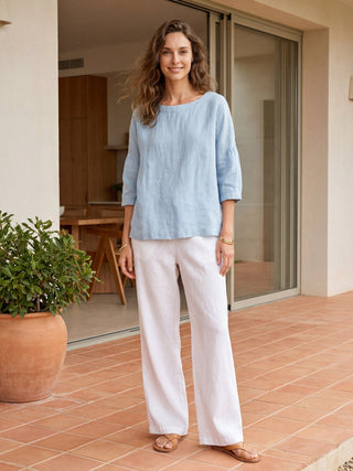 LINTICO 100% linen Classic Pants LYON in Ice Blue, stylish lightweight linen bottoms with a relaxed fit and tapered legs.