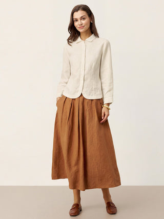 100% Linen Small Collar Curved Hem Tailored Shirt AVELINE - Glamourous Grace