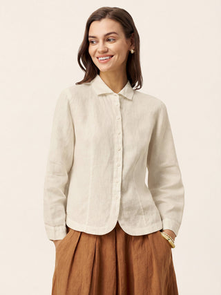 100% Linen Small Collar Curved Hem Tailored Shirt AVELINE - Glamourous Grace
