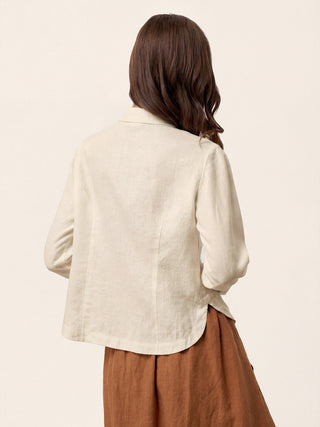100% Linen Small Collar Curved Hem Tailored Shirt AVELINE - Glamourous Grace