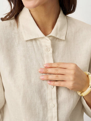100% Linen Small Collar Curved Hem Tailored Shirt AVELINE - Glamourous Grace