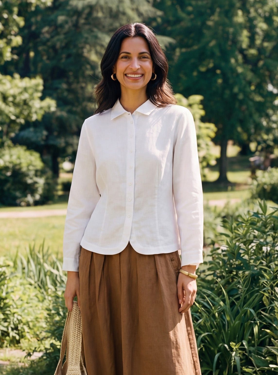 100% Linen Small Collar Curved Hem Tailored Shirt AVELINE - Glamourous Grace