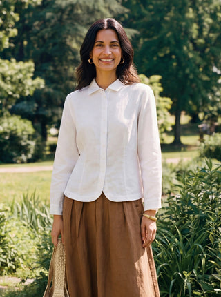 100% Linen Small Collar Curved Hem Tailored Shirt AVELINE - Glamourous Grace