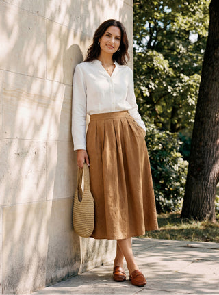 100% Linen Pleated Side Button Skirt LILITH - Glamourous Grace