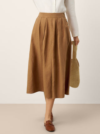 100% Linen Pleated Side Button Skirt LILITH - Glamourous Grace