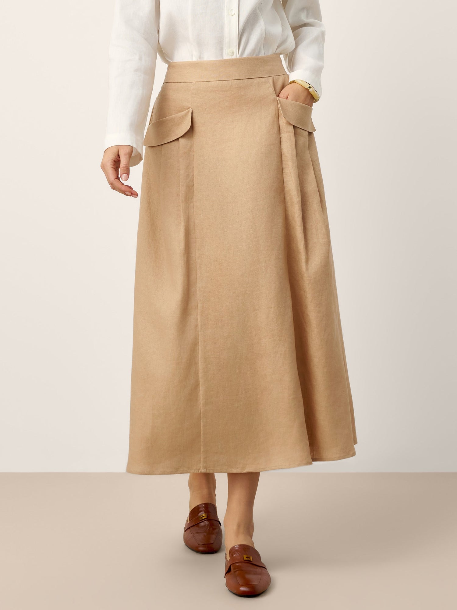 100% Linen Flap Pocket A-Line Skirt IANTHE - Glamourous Grace