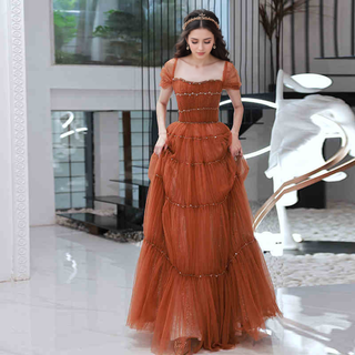 Tiered Tulle Off-Shoulder Gown with Crystal Beading - Glamourous Grace