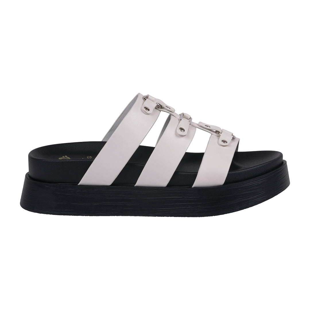 Women's Stevie White Strappy Slide Platform Sandals - Glamourous Grace