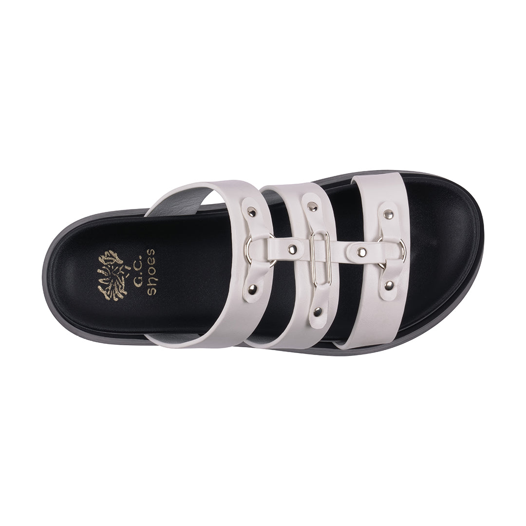 Women's Stevie White Strappy Slide Platform Sandals - Glamourous Grace