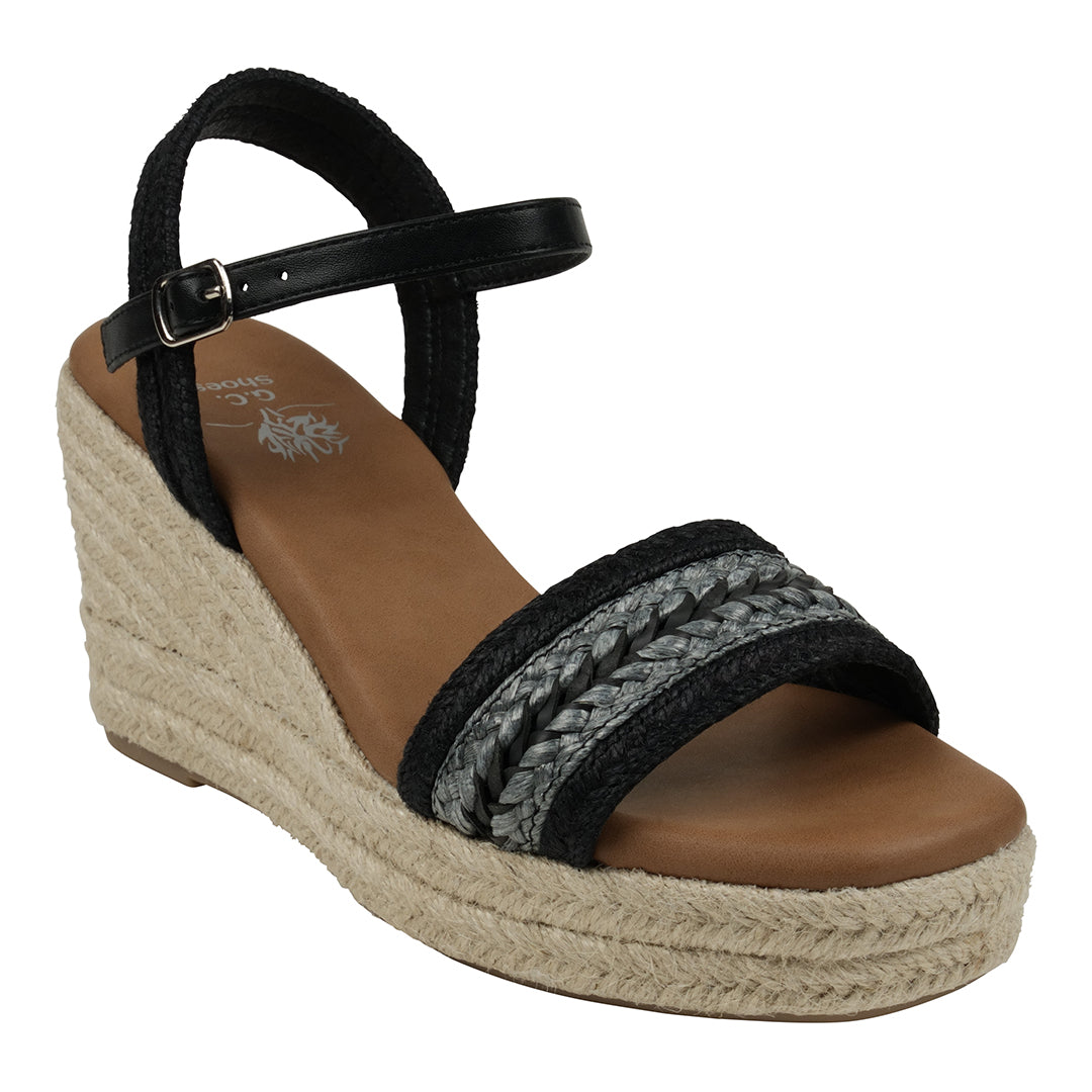 Solene Black Slingback Espadrille Wedge Sandals - Glamourous Grace